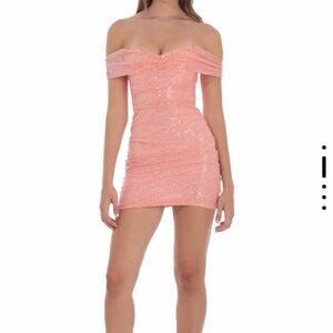 Lucy in the Sky Sparkling Coral Mini Dress